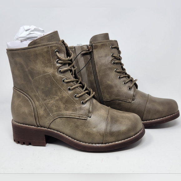 Torrid Faux Leather Ankle Combat Boots Tan Chunky Lace-up / Zip 11ww Wide - Picture 1 of 8
